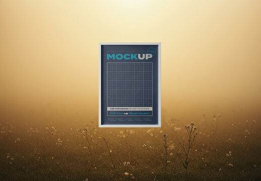 Vertical Poster Frame Mockup on Calm Natural Field