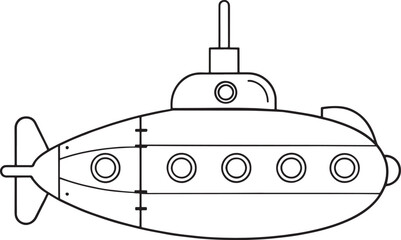 Submarine outline vector drawing for educational or nautical themed coloring
