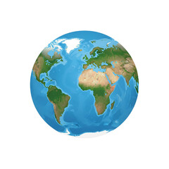 Fototapeta premium Planet Earth Globe Isolated on White Background - Global Map Illustration.