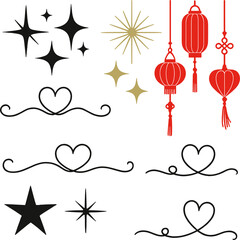 Asian Lanterns and Star Illustrations