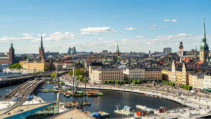 Panoramic Stockholm cityscape with historic buildings and waterfront