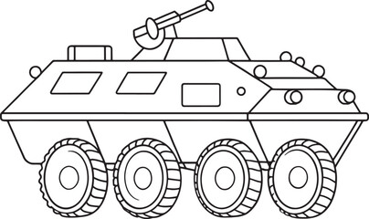 APC illustration in outlined style for military transport projects