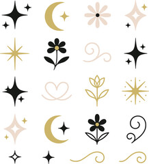 Minimalist Celestial and Floral Icons Set