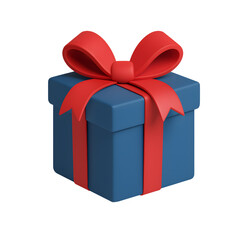 Obraz premium Festive Blue Gift Box With Red Ribbon Bow Celebration Transparent Background