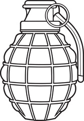 Black and white grenade landmine outline for military weapon education