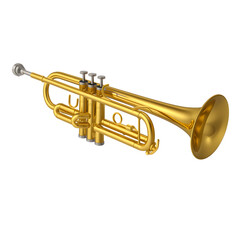 Fototapeta premium Golden Brass Trumpet Musical Instrument For Jazz Orchestra Performance Transparent Background