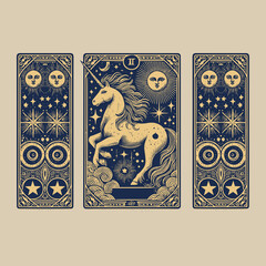 vintage symbols of the horned horse, a unicorn relic preserved in vector detail