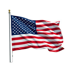 Fototapeta premium A patriotic image of the United States flag gently waving in the wind centered and isolated on a clean white background