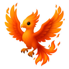 Fototapeta premium Adorable Fiery Baby Bird Creature Soaring with Wings Transparent Background