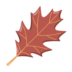 Red oak autumn leaf. Seasonal fall object. Cartoon vector illustration on white background. 