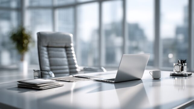 Modern executive workspace with laptop and digital devices