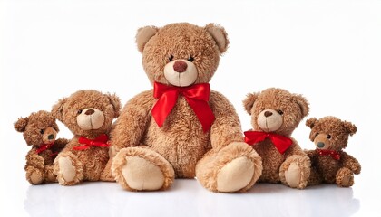 stuffed teady bear with red bow isolated on white