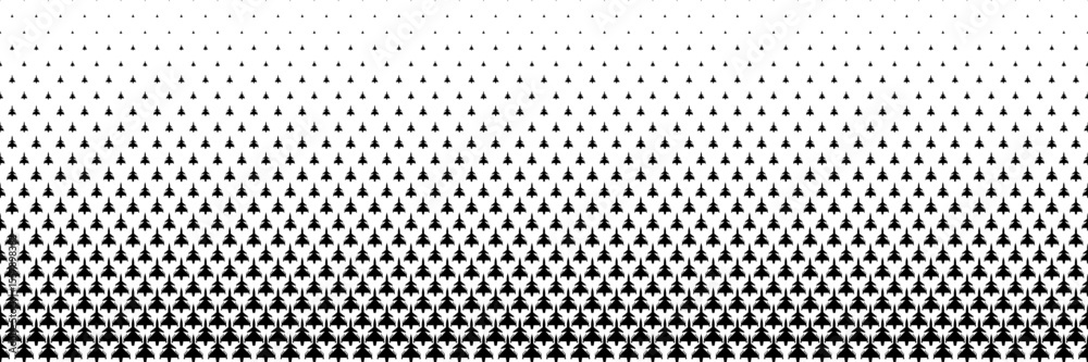 Poster horizontal halftone of black fighter jet carrying missile on white for pattern and background.