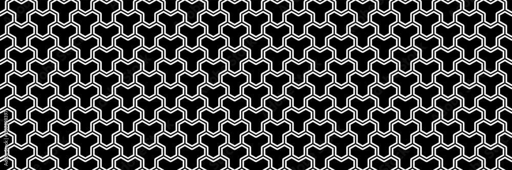 Poster horizontal seamless black and white hexagon tile and textile pattern for design.