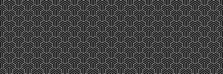 horizontal seamless white lines in geometric hexagon design on black for pattern and background.