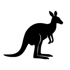 Black Silhouette of a Kangaroo on a White Background
