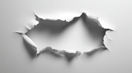 Torn paper hole irregular edge white background textured surface abstract design element