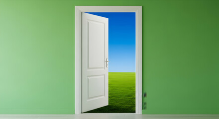 Open Door To Green Pastures And Blue Sky New Opportunities