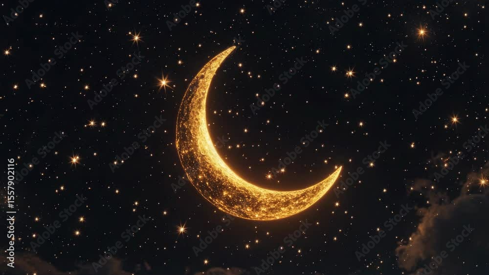Wall mural a large gold moon with stars surrounding it. the moon is in the center of the . the stars are scatte