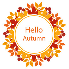 A frame with autumn leaves and berries creating a warm welcome to the fall season