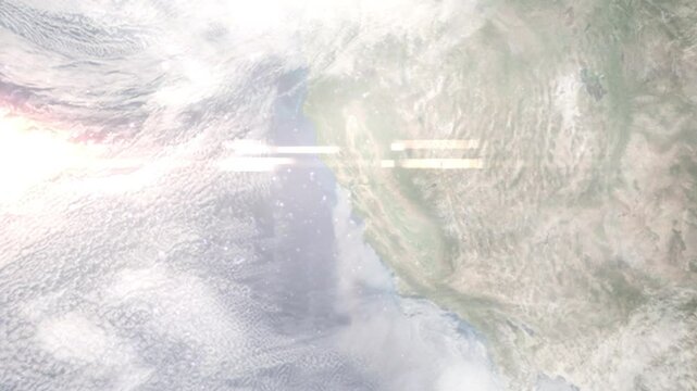 Earth zoom in from space and focus on Daly City, California, USA. Background for travel intro or blog. Satellite view. 3D style Animation. Images from NASA.
