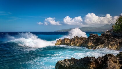 Fototapeta premium waves crashing against rocks in northern shores of haiti