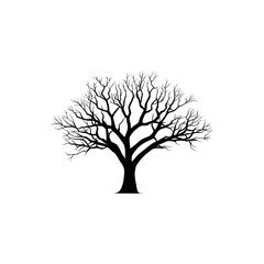 Black vector tree icon with no leaves, simple shapes, minimalistic flat design, bold lines, white background, no shadows or gradients.