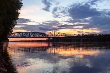 Bridges silhouetted against the sunrise in St. Charles, Missouri