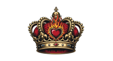 Vector illustration of a royal crown with heart and flames for tattoo design and logo concept father's day