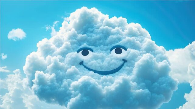 The  features a fluffy white cloud with a smiling face in the center, suggesting a positive and cheerful atmosphere.