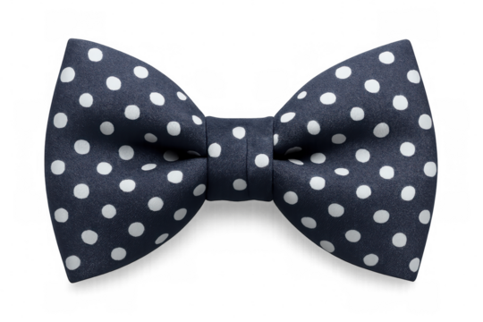 Classic dark blue bow tie with white polka dots, perfect for formal events, isolated on transparent background - Powered by Adobe