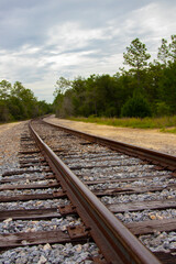 Railroad tracks fading into th distance, vanishing point