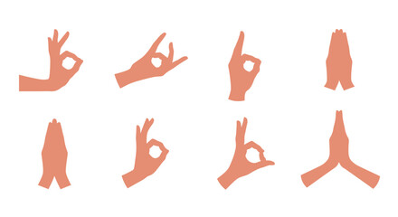 Collection of Hand Gestures Yoga, Meditation, and Symbolic Poses Illustrations