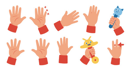 Cute Cartoon Hands Diverse Poses and Gestures Illustration Set