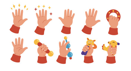 Colorful Illustration of Child's Hands Playing with Toys