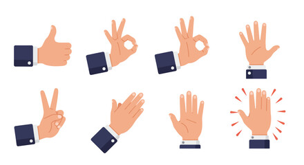 Collection of Hand Gestures Thumbs Up, Okay Sign, High Five, and More