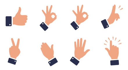 Collection of Hand Gestures Icons Thumbs Up, Okay, Peace Sign, and More