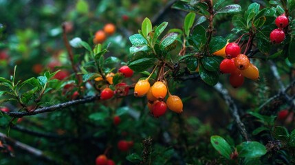 Colorful berries on branch