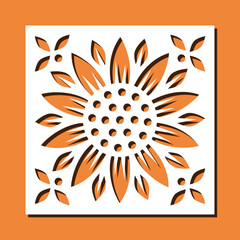 Vector decorative panel stencil with sunflower. Floral template for home interior decor, wall art, room privacy screen divider, fence, papercut art. Template for laser, cnc, plasma and plotter cutting