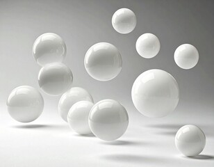 白くて写実的な丸い玉がたくさん浮かんでいる Many white, realistic round balls floating in the air