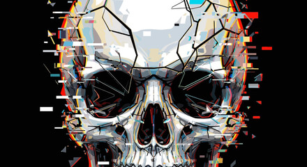 Glitch art skull vector graphic design for halloween and horror themed projects digital illustration art 100 father's day