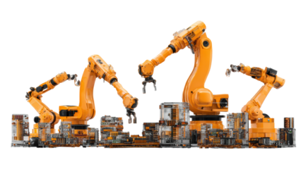 Industrial robotic arms on a white isolated background, showcasing advanced automation technology.