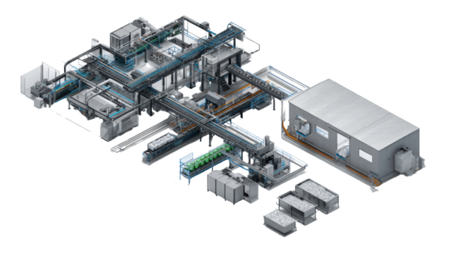 Modern industrial facility with advanced machinery and piping, white isolate background.