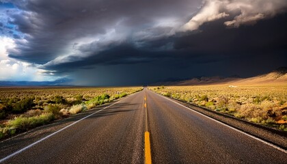 Naklejka premium driving towards the storm a journey on an open road