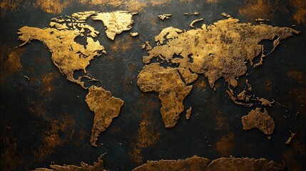 Detailed world map design on a dark background.