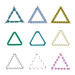 Bright triangle designs. Abstract patterned frames. Mixed textures and elements. Decorative geometric styles.
