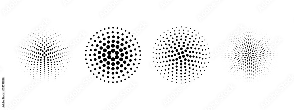 Wall mural set of dotted circles with halftone effect. collection of round shapes with polka dot print isolated