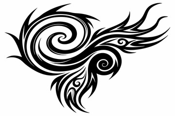 Stylized black tribal tattoo design featuring sharp curves, pointed edges, and an abstract flame-like form. 