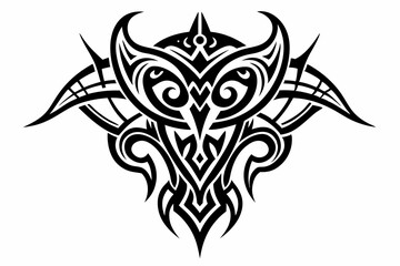 Stylized black tribal tattoo design featuring sharp curves, pointed edges, and an abstract flame-like form. 