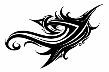 Stylized black tribal tattoo design featuring sharp curves, pointed edges, and an abstract flame-like form. 